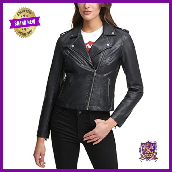 Faux Leather Moto Jacket - Classic Motorcycle Style - Regular & Plus Sizes - Picture 3 of 7
